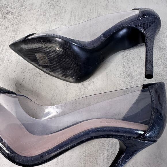 SCHUTZ Snake Print Heels WMNS US Sz 6B High Pumps Black/Transparent Pointed Toe - Picture 7 of 8